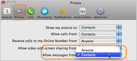 Allow messages privacy option