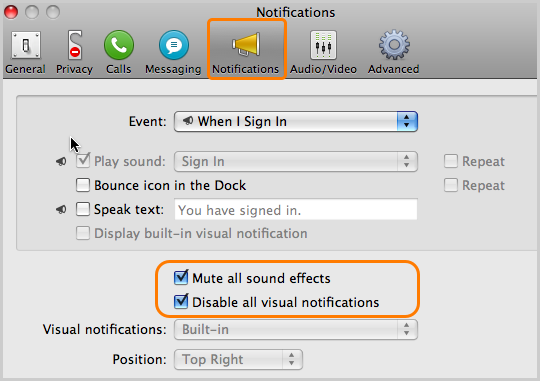 how to turn off notification sounds on skype mac