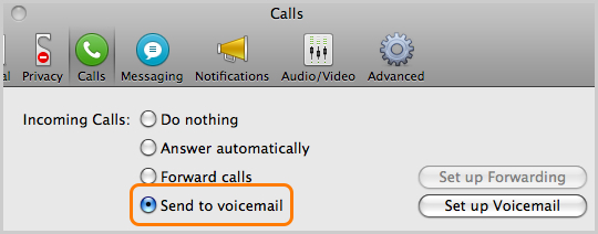 voicemail options screen