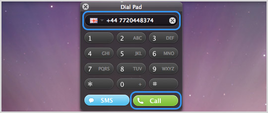 dial pad showing number box and call button