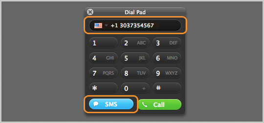 dial pad showing number and SMS button