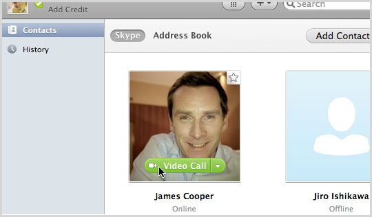 Green video call button beside contact