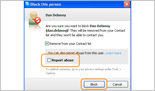 Block this person dialog box