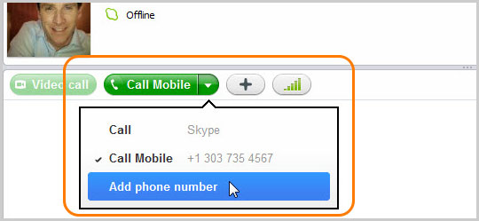 Call phone dropdown menu