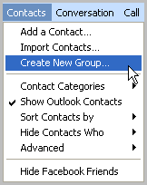 Contacts menu opened
