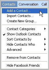 Contacts menu opened